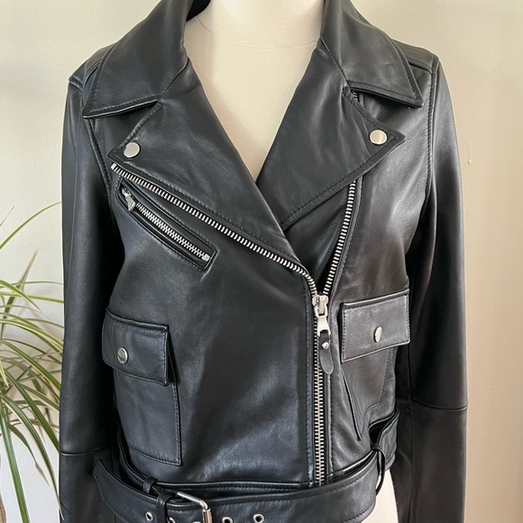 New PAIGE Demetra Leather Moto Jacket Black Size Small genuine leather - Picture 5 of 14